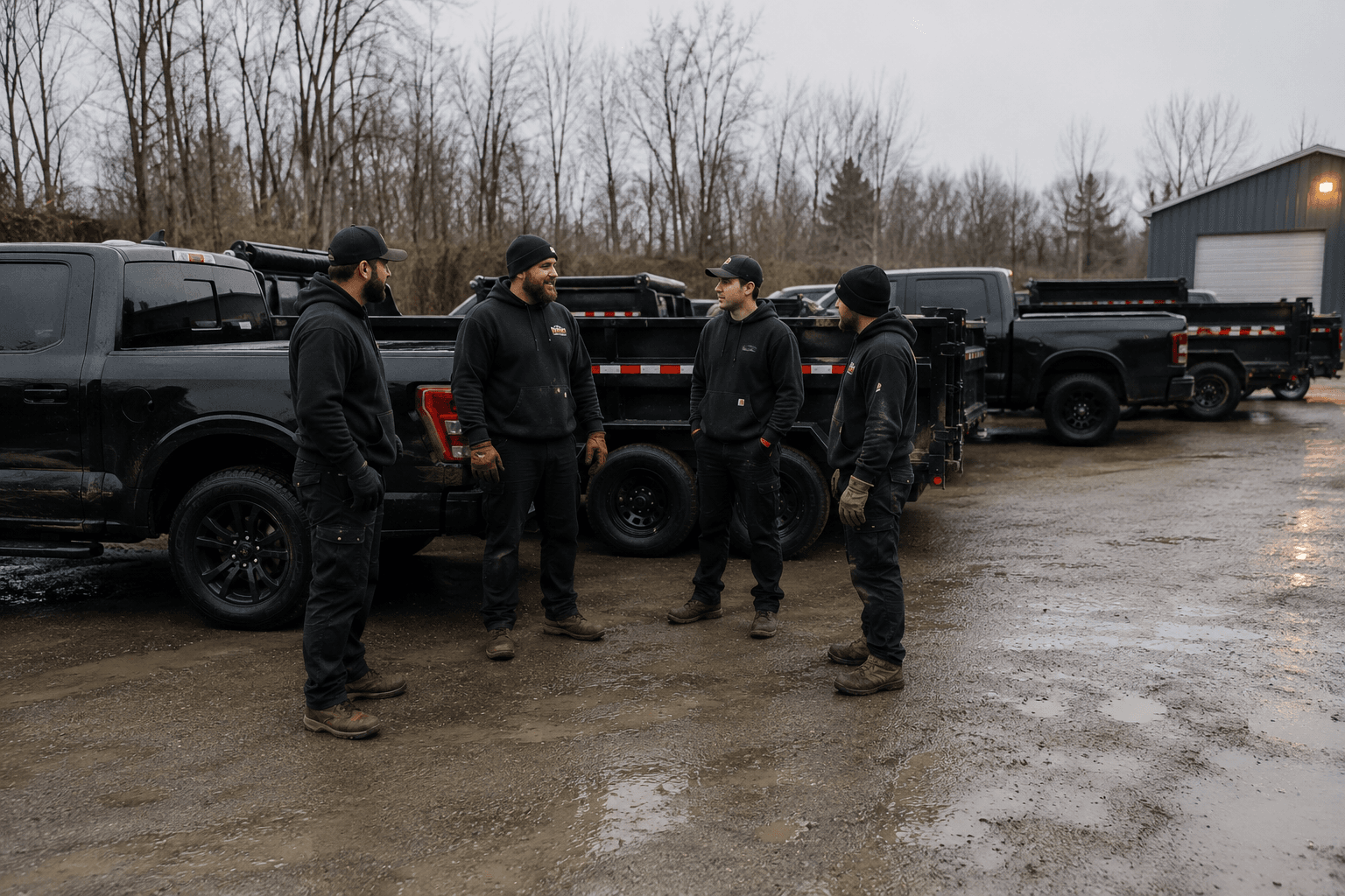 NNY Property Management local crew standing together at the equipment yard